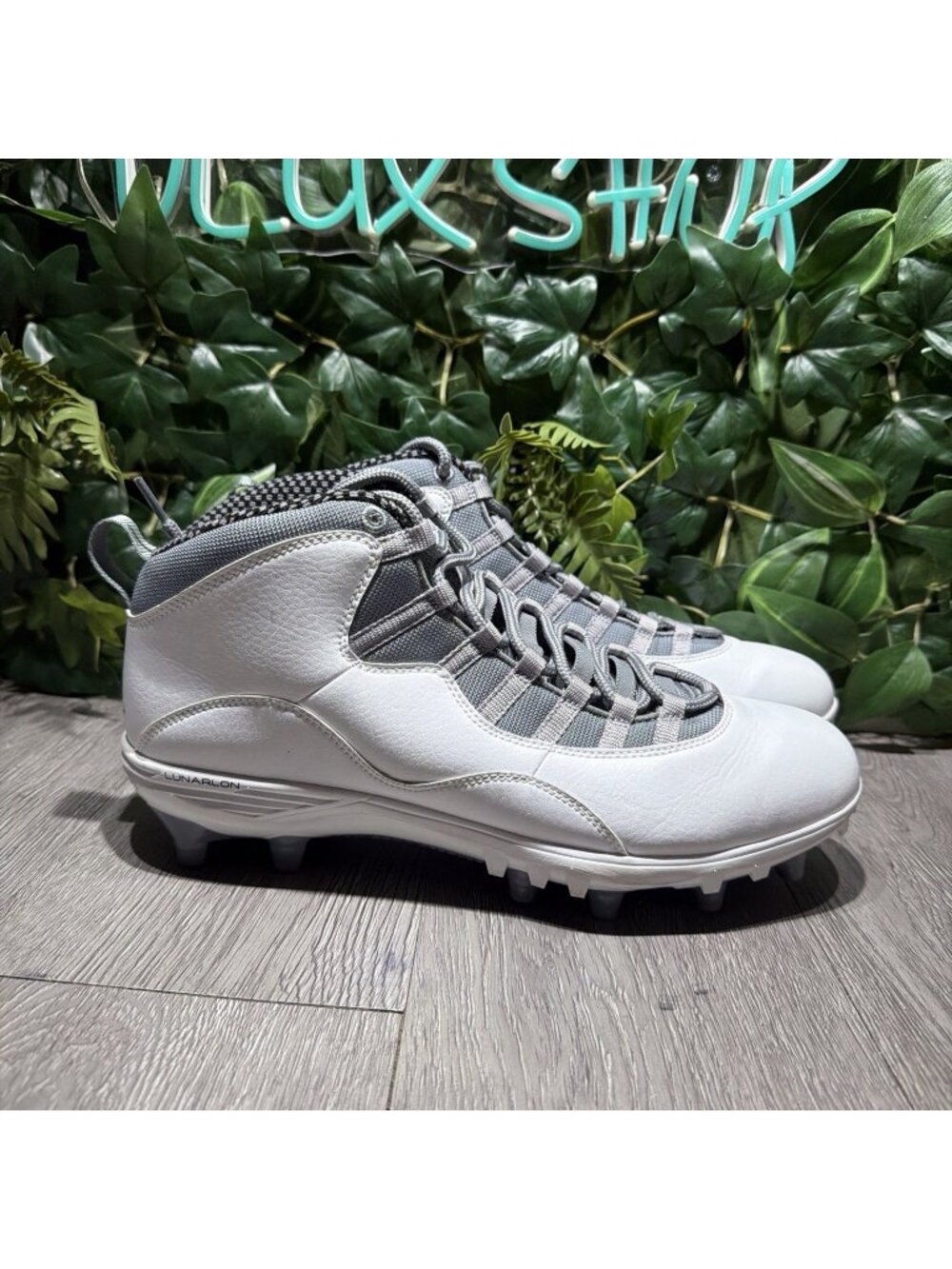 Nike Jordan 10 TD Mid White Grey Football Cleats Lunarlon CQ2073 Men’s 12.5